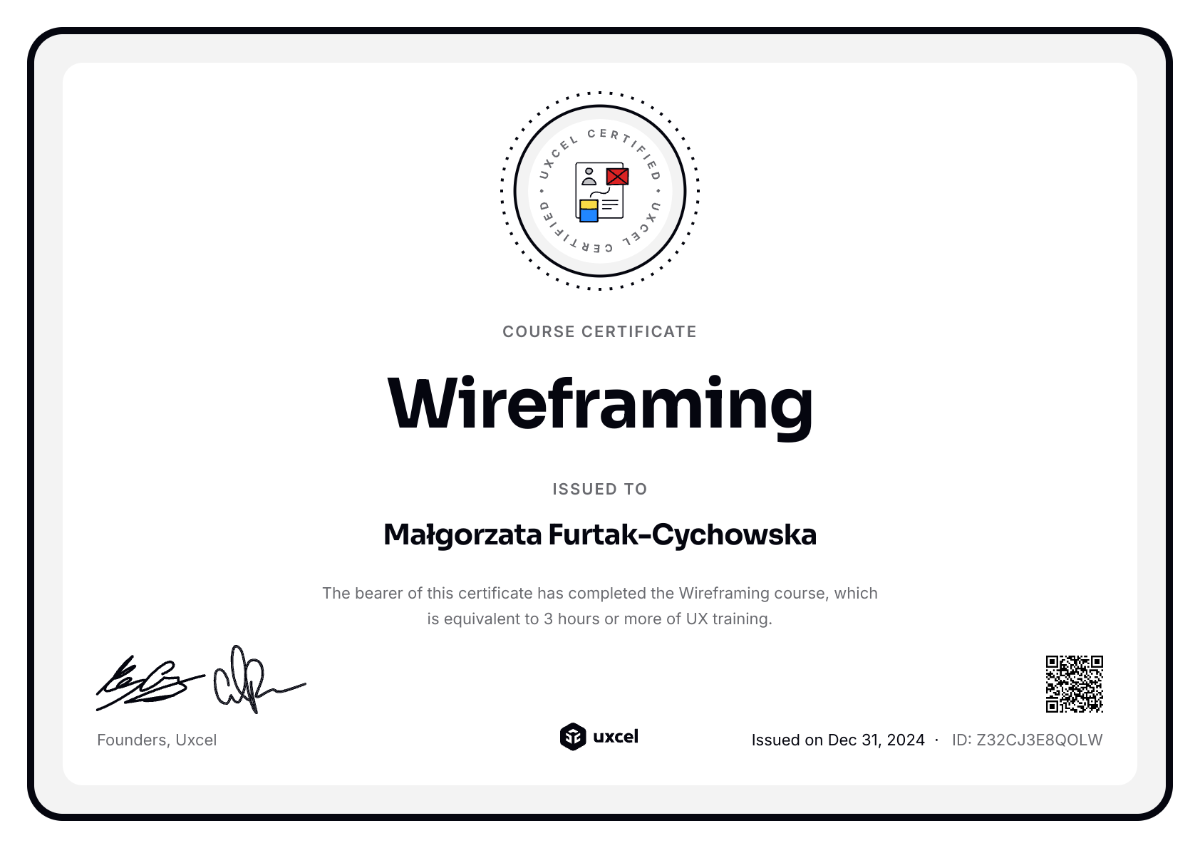 Małgorzata Furtak-Cychowska's certificate